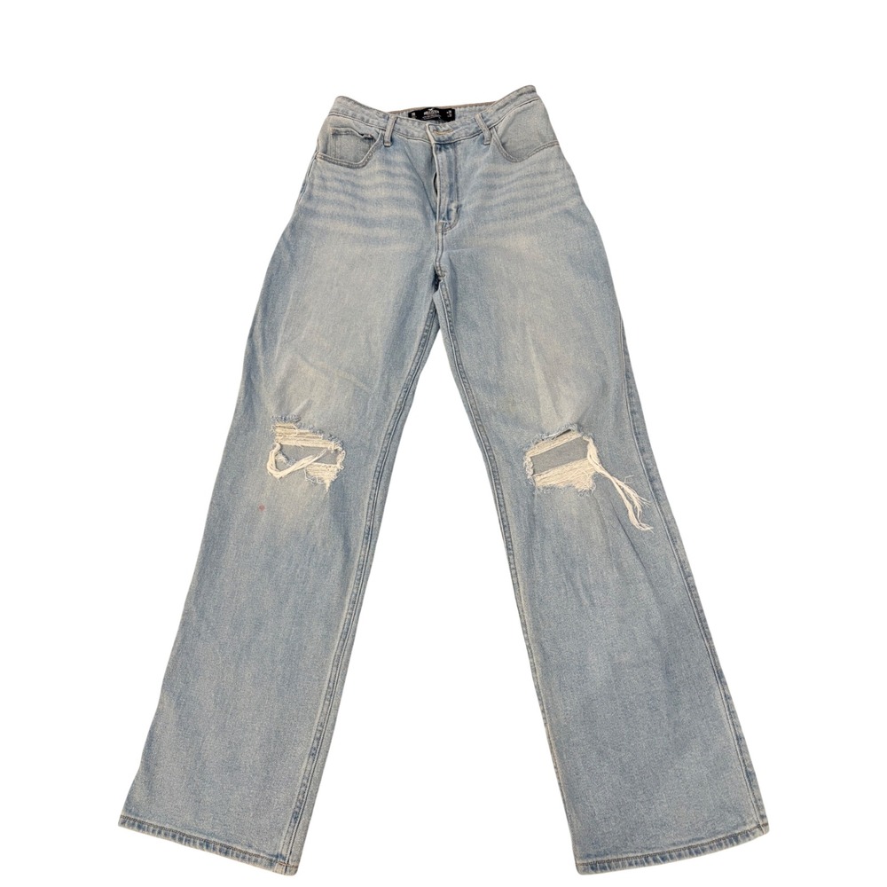 Hollister Ultra High-Rise Dad Jean Light Wash Distressed Ripped Denim 7R W28 L31